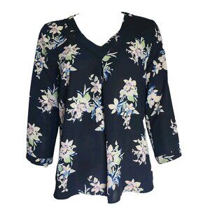 41 HAWTHORN Stitch Fix Black Floral 3/4 Sleeve Pullover Top Womens Size M Medium